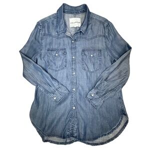 Lola River Womens Small Blue Tencel Lyocell Western Denim Snap Button Down Shirt